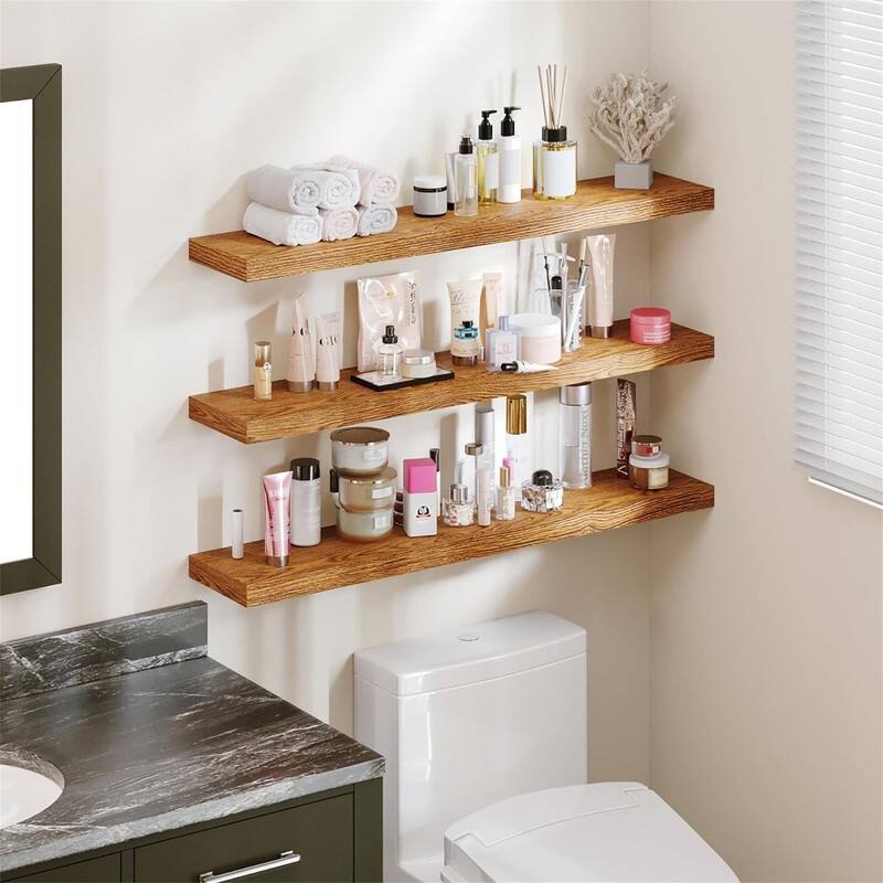 Floating Shelves Wooden Shelves with Invisible Brackets Set of 3 - 7.68"D x 31.5"W x 1.5"H