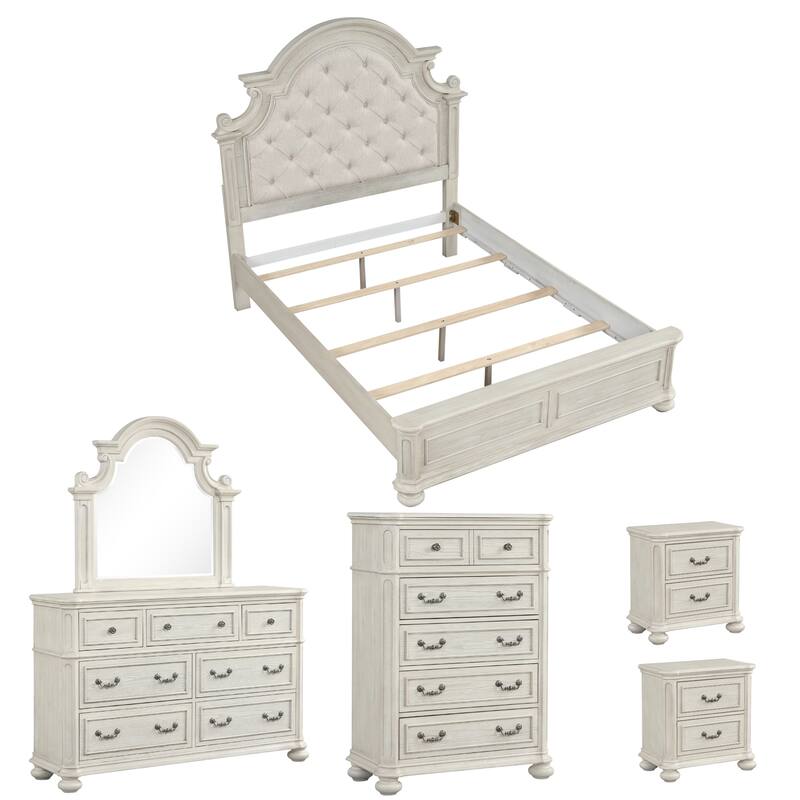 Roundhill Furniture Nelson French Traditional 6-Piece Bedroom Set, Antique White