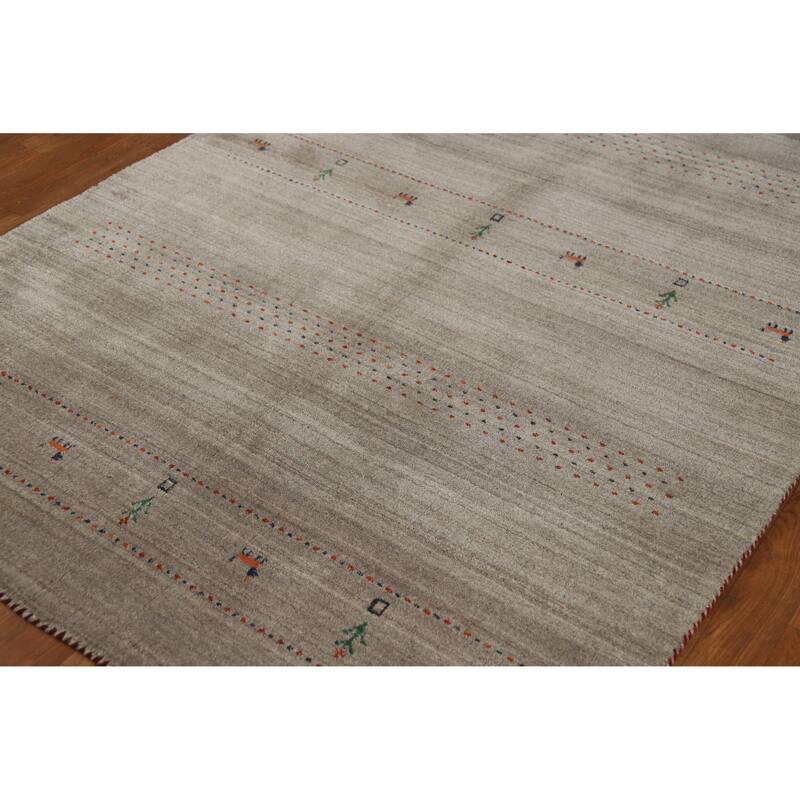 Hand Knotted Oriental 100% Wool Carpet Tribal Animal Pictorial Beige & Ivories Gabbeh Area Rug - 7' 9'' X 5' 1''