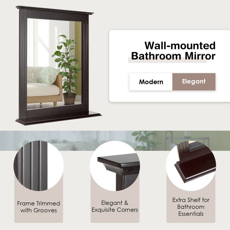 Gymax Bathroom Wall-Mounted Mirror W/Shelf Vanity Makeup Mirror
