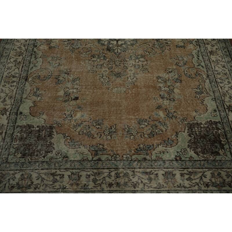 Hand Knotted Oriental 100% Wool Carpet Transitional Floral Oranges & Rust Anatolian Area Rug - 9' 2'' X 5' 7''