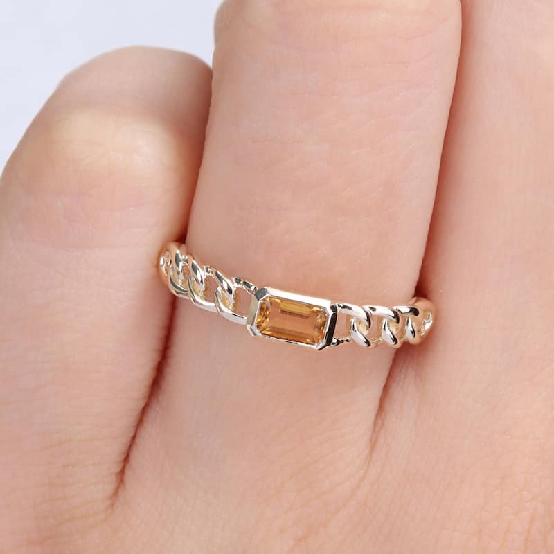 Miadora 10k Yellow Gold Citrine Stackable Link Ring