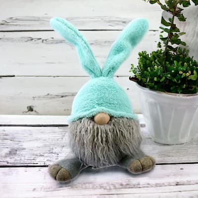 HomeRoots 19" Blue and Gray Fabric Bunny Ears Standing Gnome - 6.3' X '19.3' X '7.5