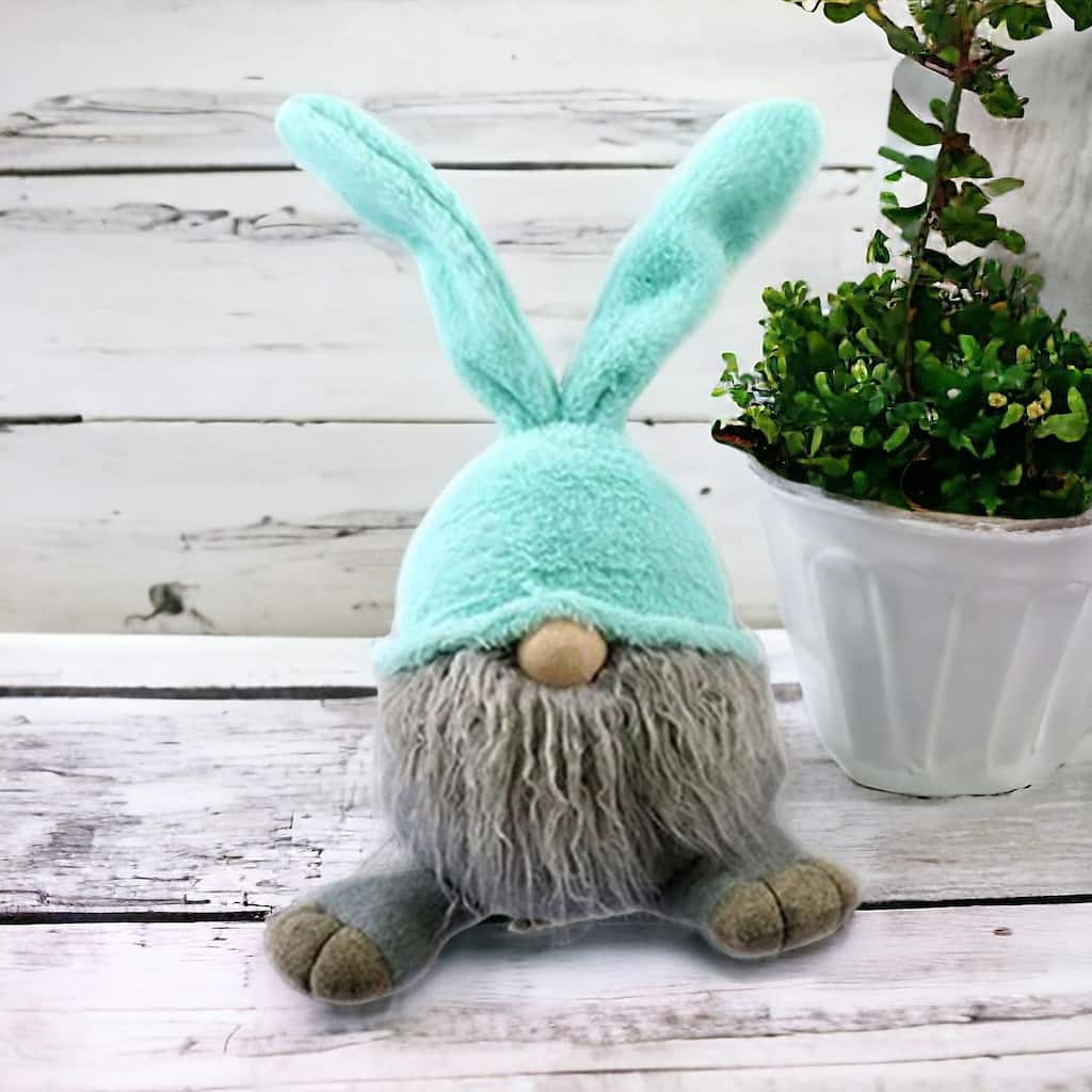 HomeRoots 19" Blue and Gray Fabric Bunny Ears Standing Gnome - 6.3' X '19.3' X '7.5