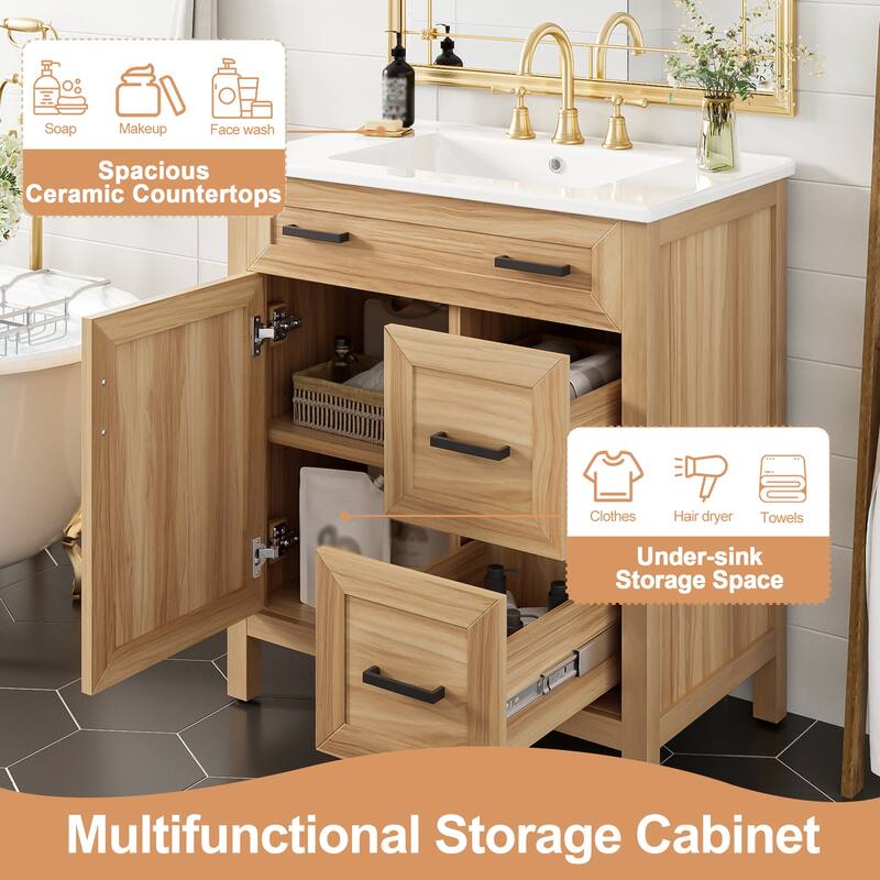 Modern Wood Bathroom Vanity with Ceramic Sink, Soft-Close Storage, Adjustable Shelf by Harper&Bright Designs