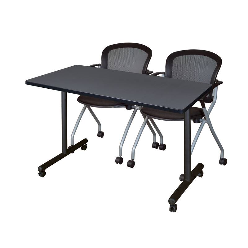48" x 24" Mobile Training Table- Grey & 2 Chairs- Black