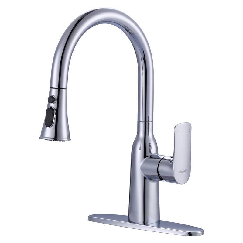 WOWOW 3-Functions Single-Handle Pull Down Sprayer Kitchen Faucet - Polished Chrome