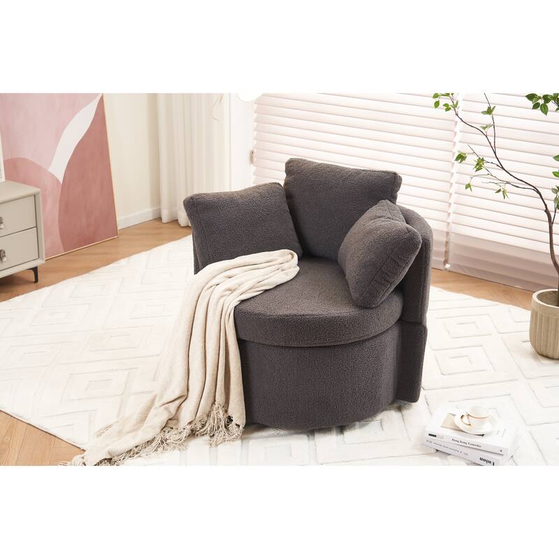 Chenille Upholstered Swivel Accent Chair, Cozy Club Chair with 2 Thorw Pillows, Oversized Lounge Armchair with Metal Base