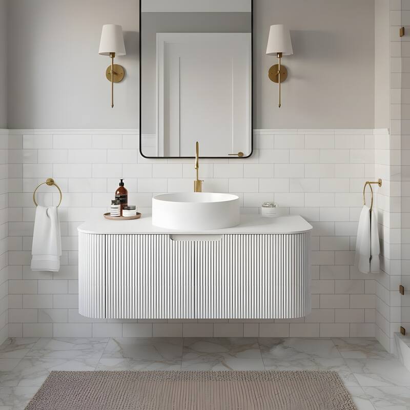 Wall Mounted Bathroom with White Round Ceramic Basin and Drawer