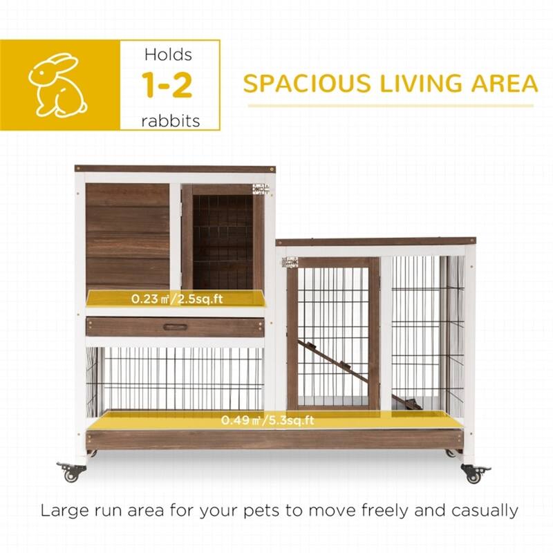 Medium Fir Wood Bunny Hutch with Wheels Pull Out Trays and Spacious Run for Indoor and Outdoor Use