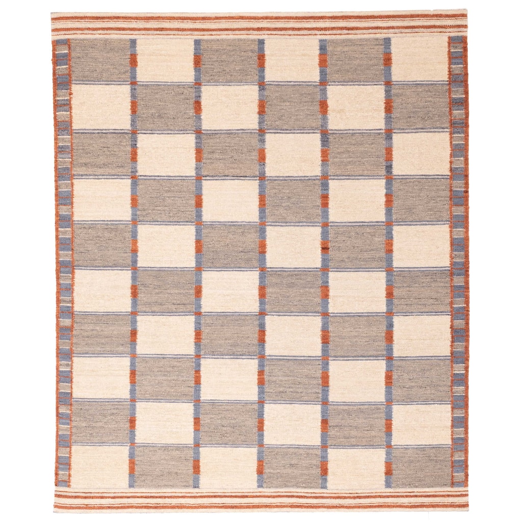 ECARPETGALLERY Flat-Weave Marrakech Grey, Ivory Wool Kilim - 8'5 x 10'2