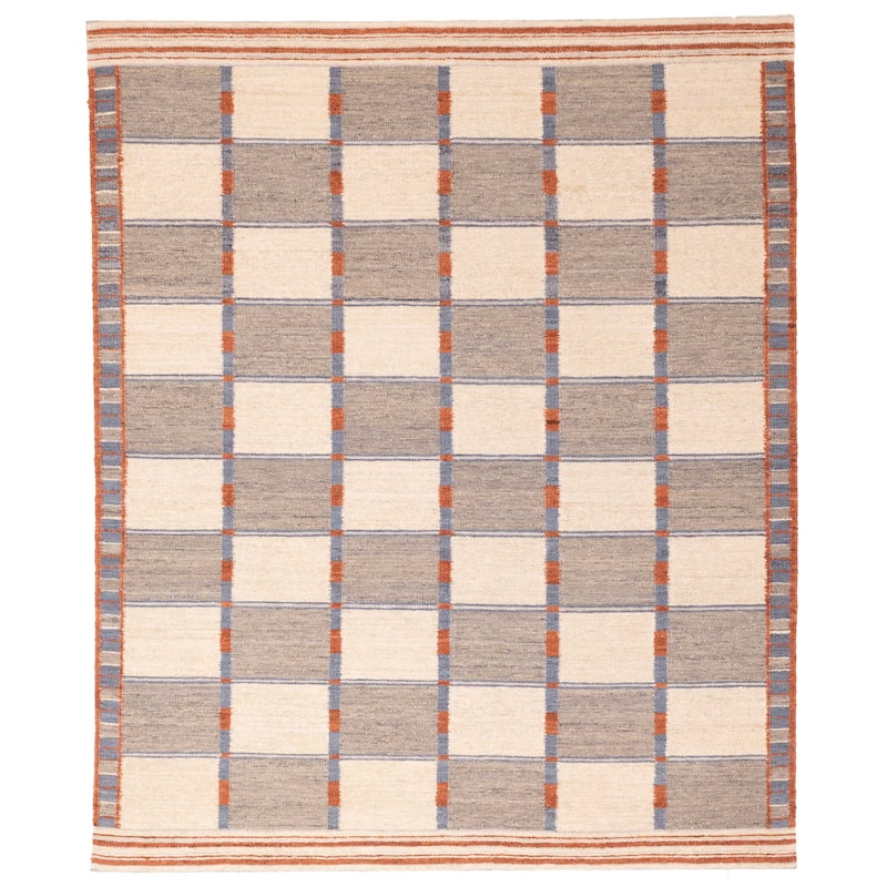 ECARPETGALLERY Flat-Weave Marrakech Grey, Ivory Wool Kilim - 8'5 x 10'2