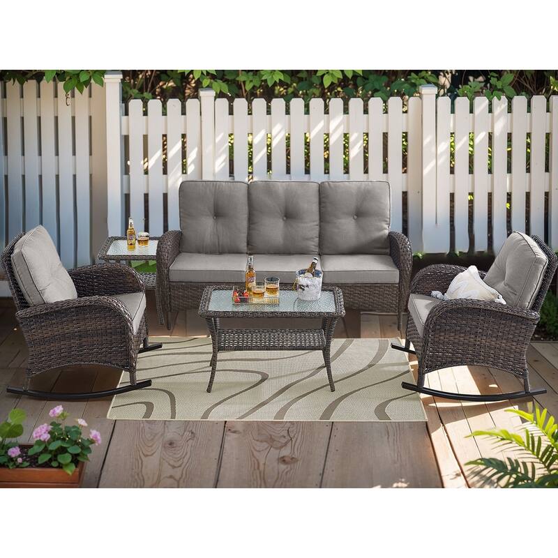 5 Pieces Rocker Chairs Patio Sofa with Table