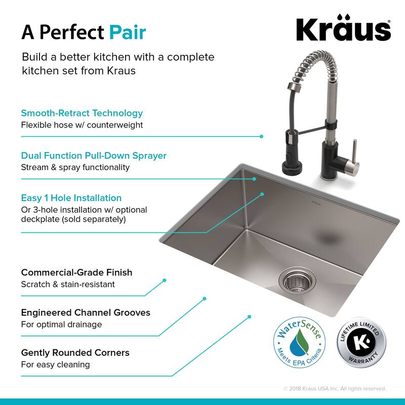 Kraus 3-in-1 Set Undermount Kitchen Sink, Pulldown Faucet, Dispenser