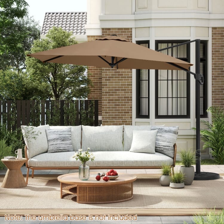 Brown Polyester Metal Cantilever Patio Umbrella with Vent and Stable Base - 9 x 8.2 ft.