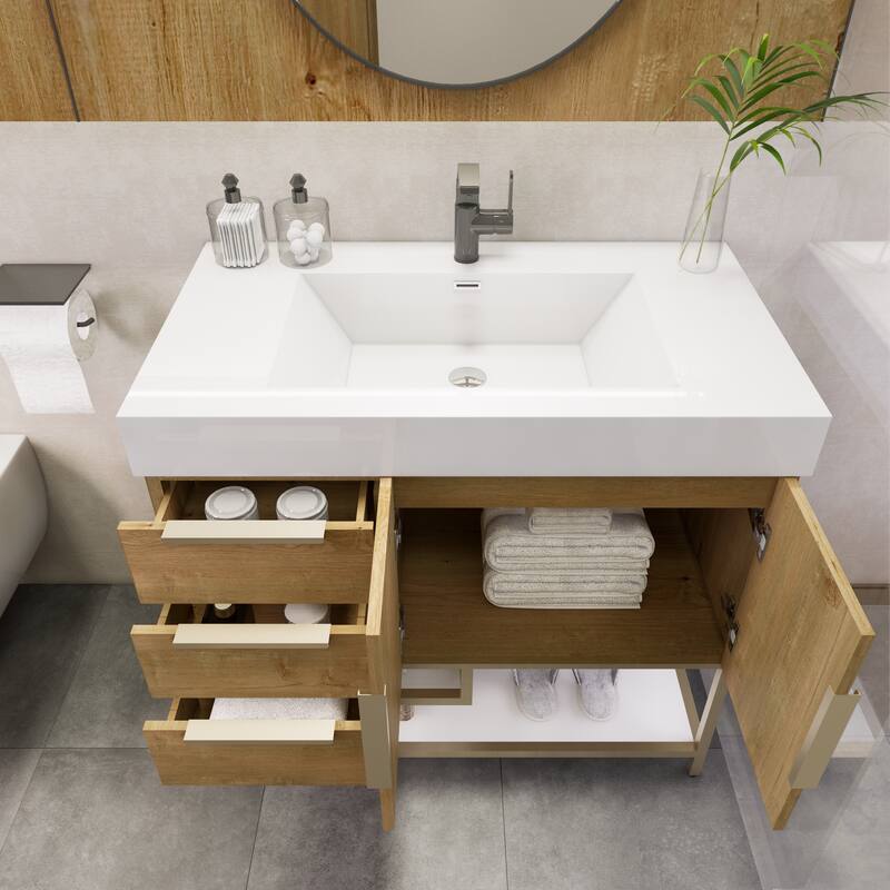 Noble 36" Free Standing Vanity (L Drawer) with Reinforced Acrylic Sink - 36" Width