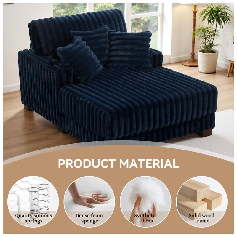 Modern Upgraded Plush Fabric Sofa Chaise Lounge with Pillows