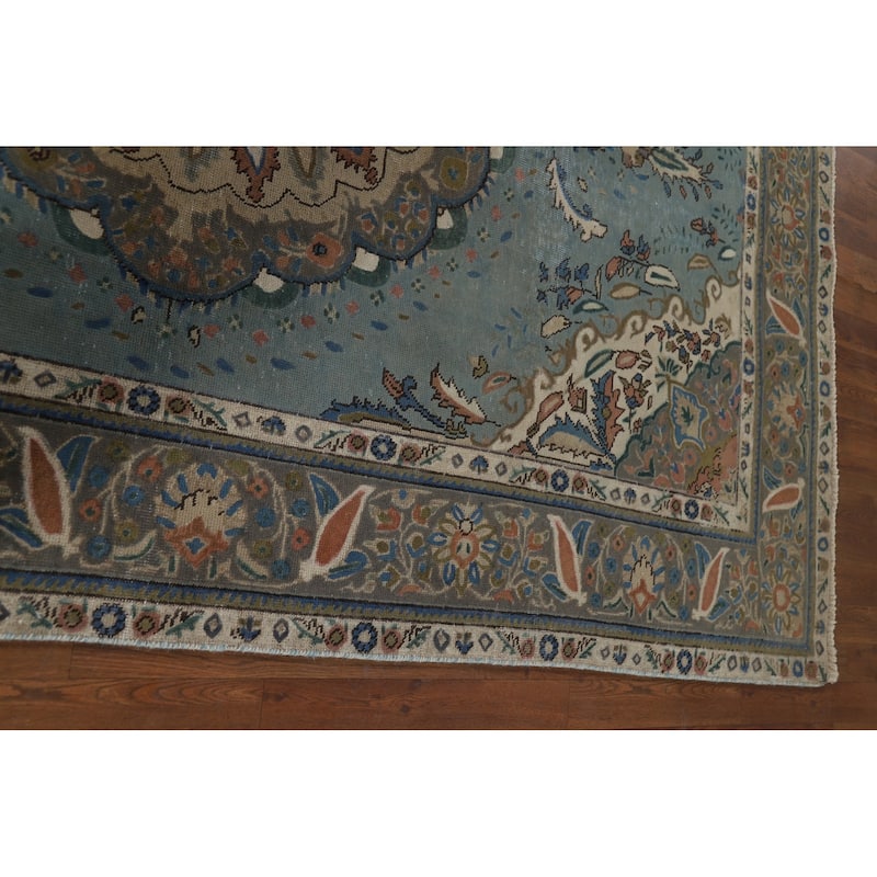 Blue Tabriz Vintage Persian Area Rug Handmade Traditional Wool Carpet - 6'4" x 9'5"