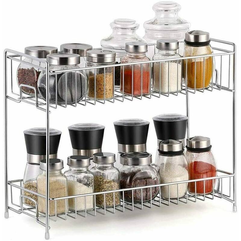 2 Tier Kitchen Spice Jars Bottle Shelf Holder Rack