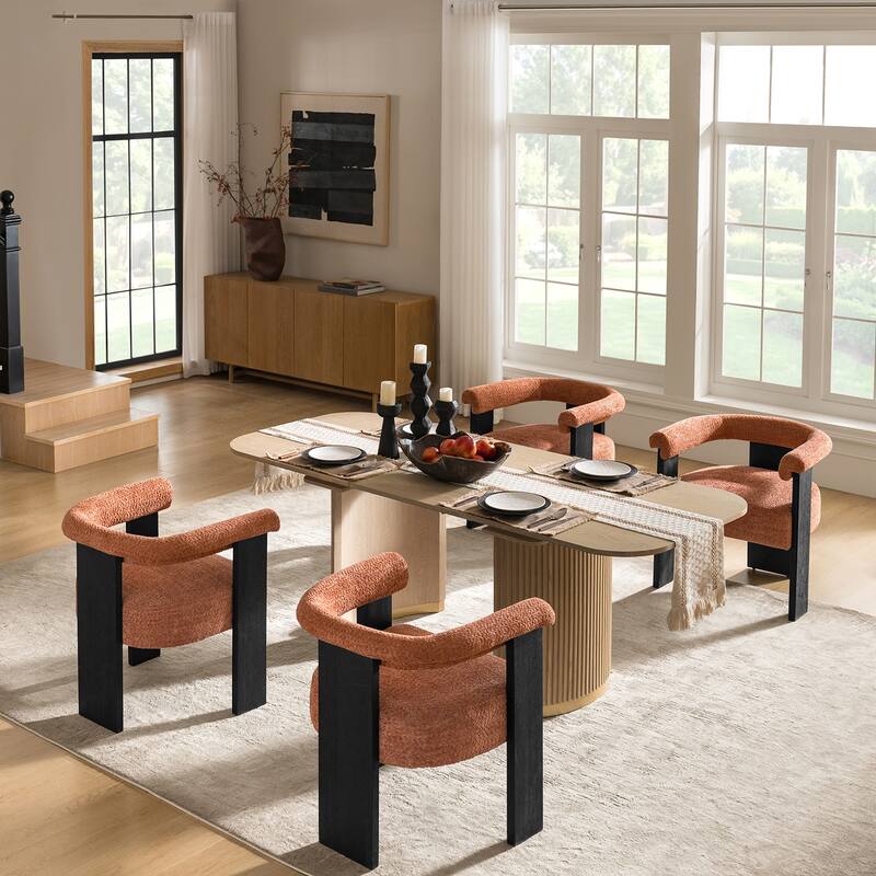 Georg Modern Boucle Dining Chair with Solid Wood Legs Set of 4 by HULALA HOME