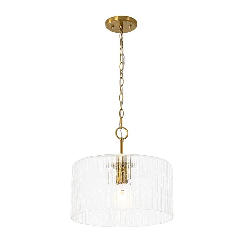 1-Light Clear Embossed Seeded Glass Drum Semi Flush Mount / Pendant