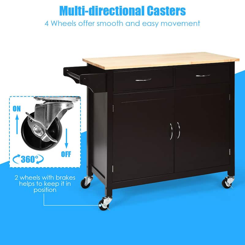Costway Modern Rolling Kitchen Cart Island Storage Trolley Cabinet