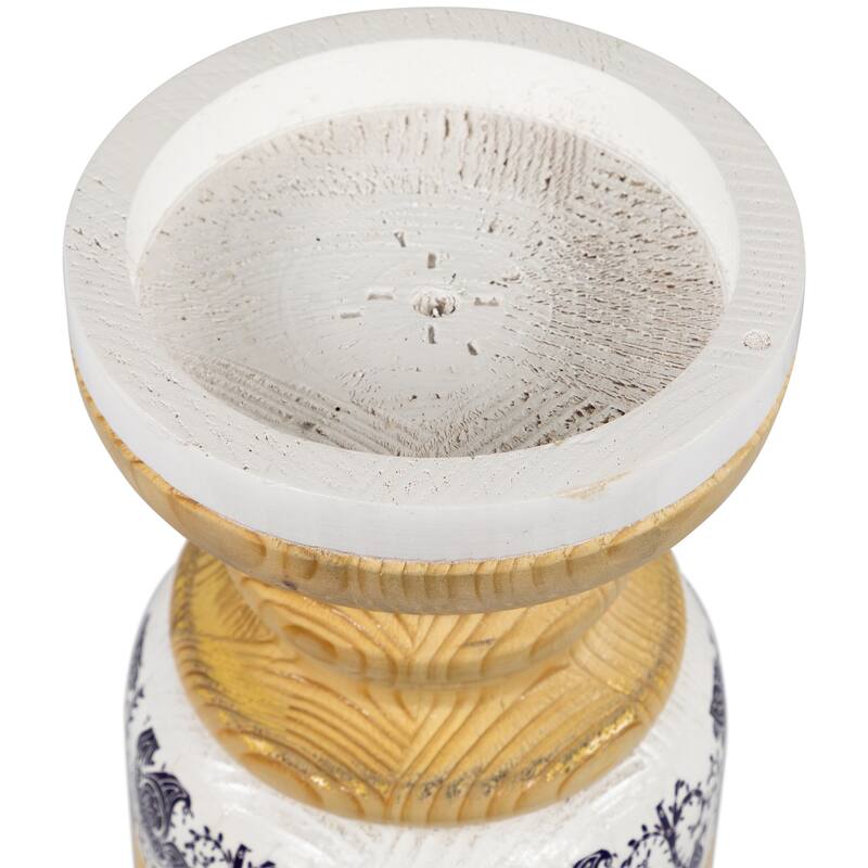 Paisley Wooden Candle Holder - 8.5" - White and Blue