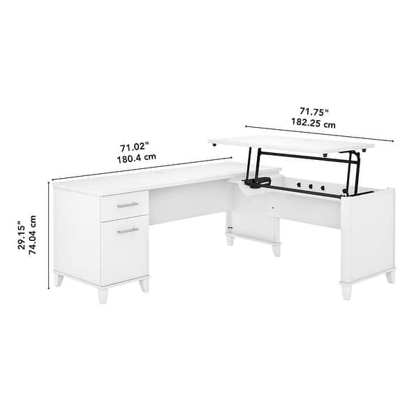 dimension image slide 8 of 10, Bush Somerset 72W 3 Position Sit to Stand L Shaped Desk in Ash Gray