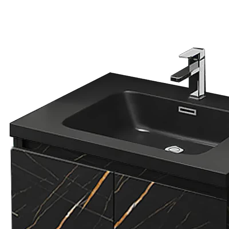 Light Luxury 27.6 in. Single Bathroom Vanity, Stone Countertop Wall Mounted Black Countertop Sink Connected Bathroom Vanity