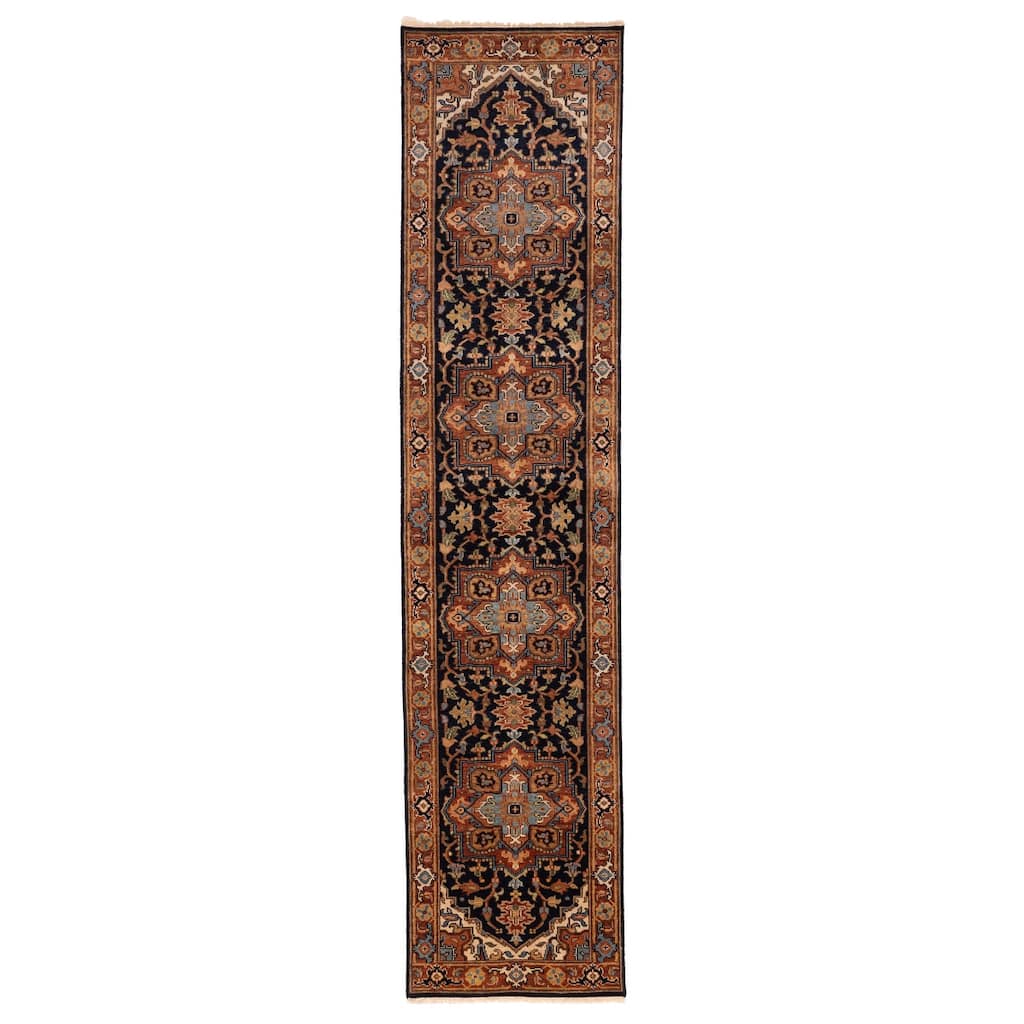 ECARPETGALLERY Hand-knotted Jules Sultane Dark Navy Wool Rug - 2'7 x 11'8