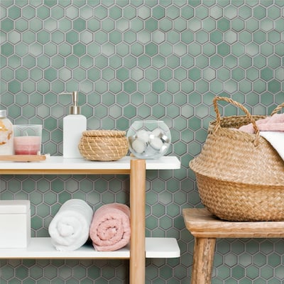 Merola Tile Hudson Due 2" Hex Mint Green 10-7/8" x 12-5/8" Porcelain Floor and Wall Tile