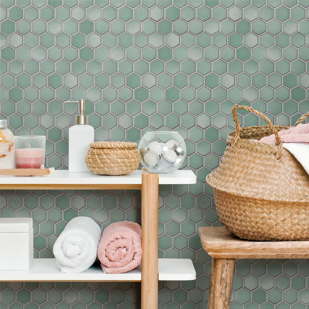 Merola Tile Hudson Due 2" Hex Mint Green 10-7/8" x 12-5/8" Porcelain Mosaic Floor and Wall Tile