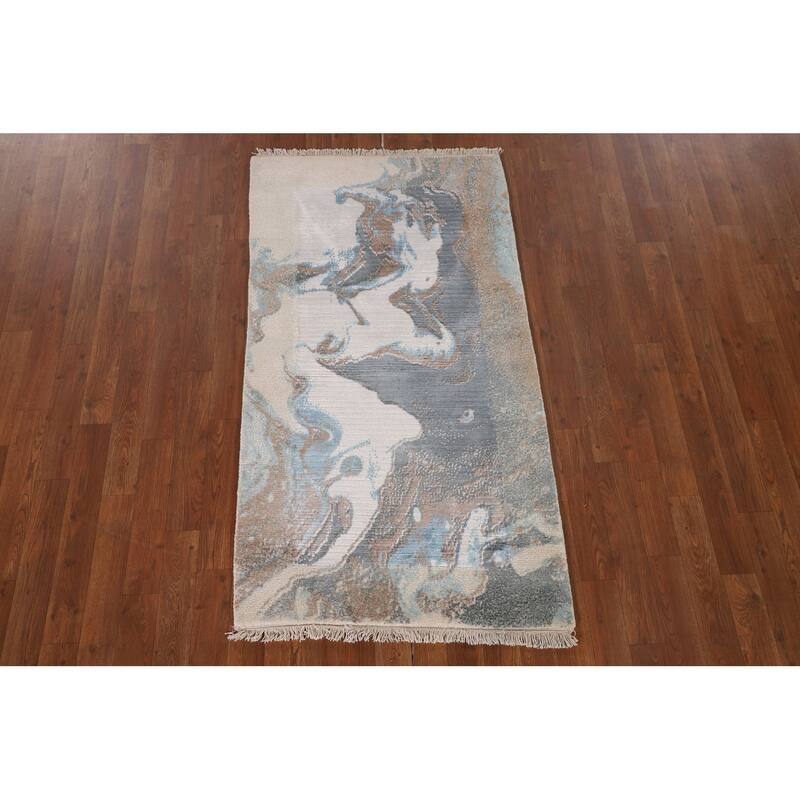 Modern Abstract Accent Rug Hand-Knotted Wool Carpet - 2'8"x 4'10"
