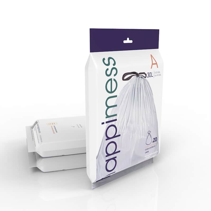 happimess 8-Gallon (30L) Drawstring Trash Can Liner, Clear (60-Count, 3-Packs of 20 Liners)