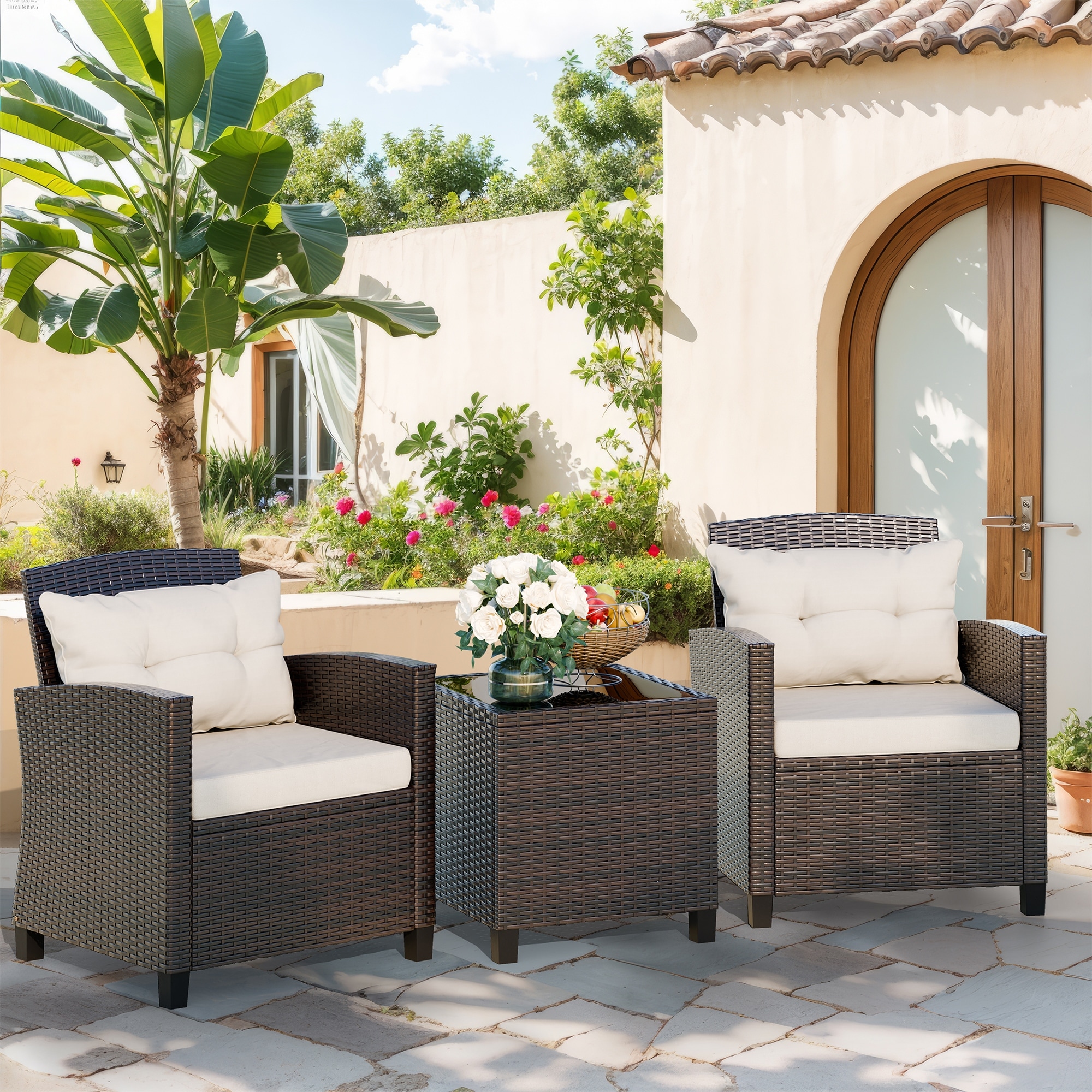 Walnew 3 pieces patio furniture set rocking wicker bistro sets online