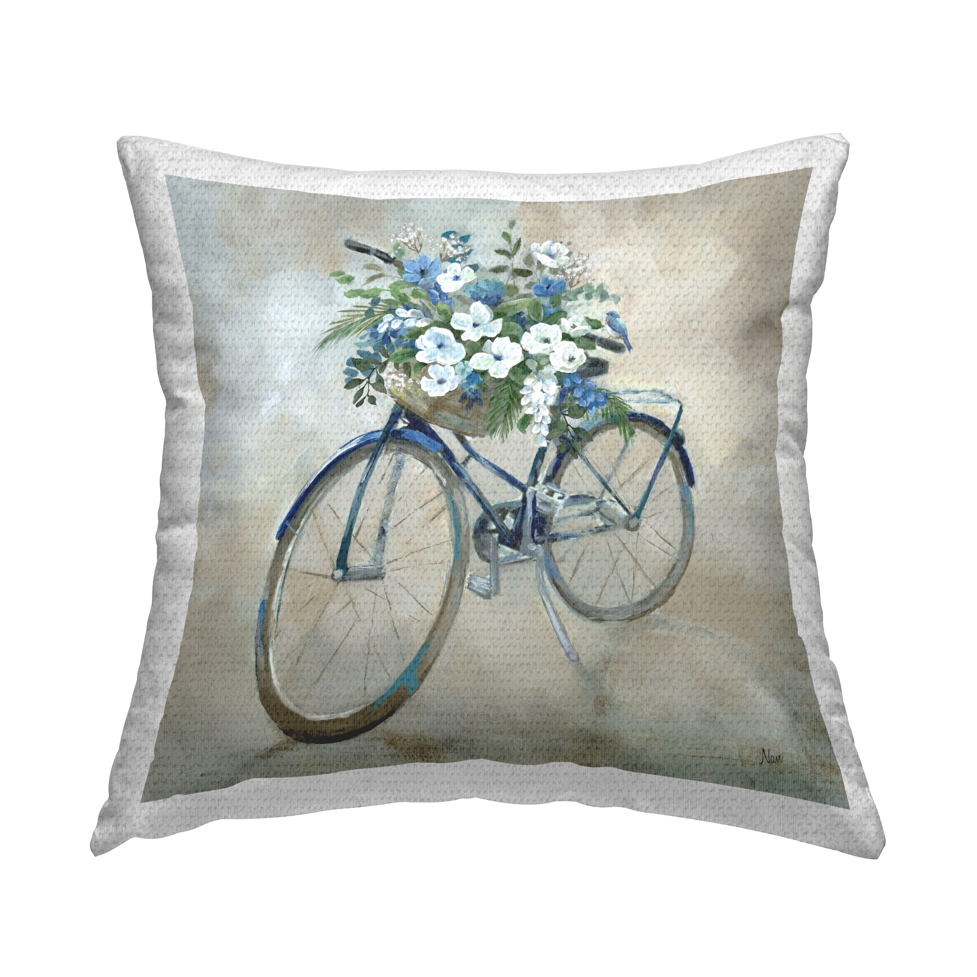 Stupell Floral Bike Basket Bouquet Printed Outdoor Throw Pillow Design by Nan