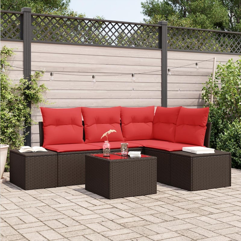 vidaXL 5 Piece Garden Sofa Set with Cushions - 82.3×60.6×27.2 - Brown-with table