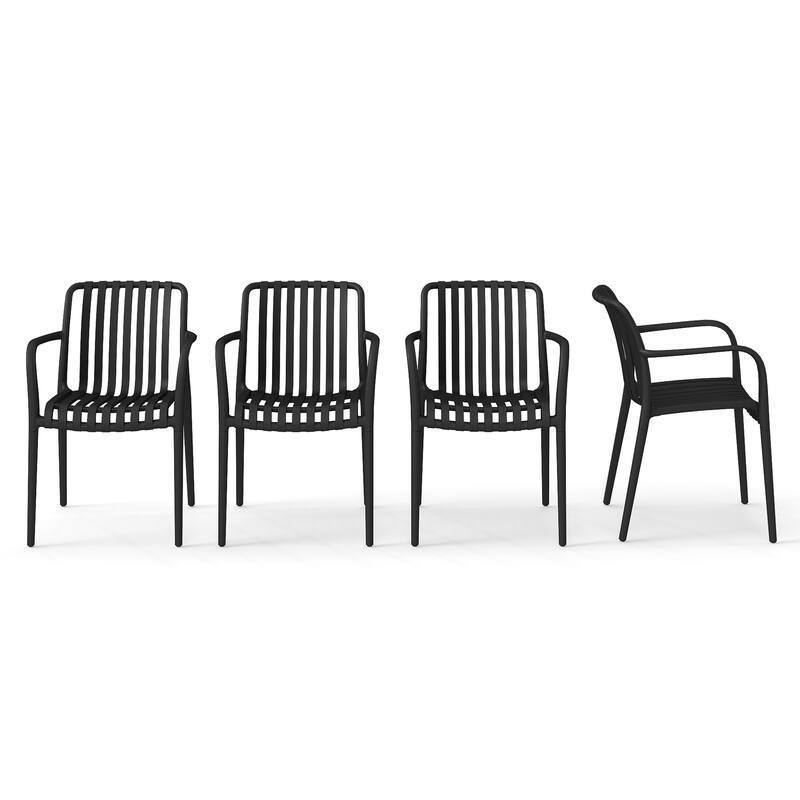 Outdoor Stackable Plastic Chairs Dining Chair Set 4-Piece Lightweight Armchair