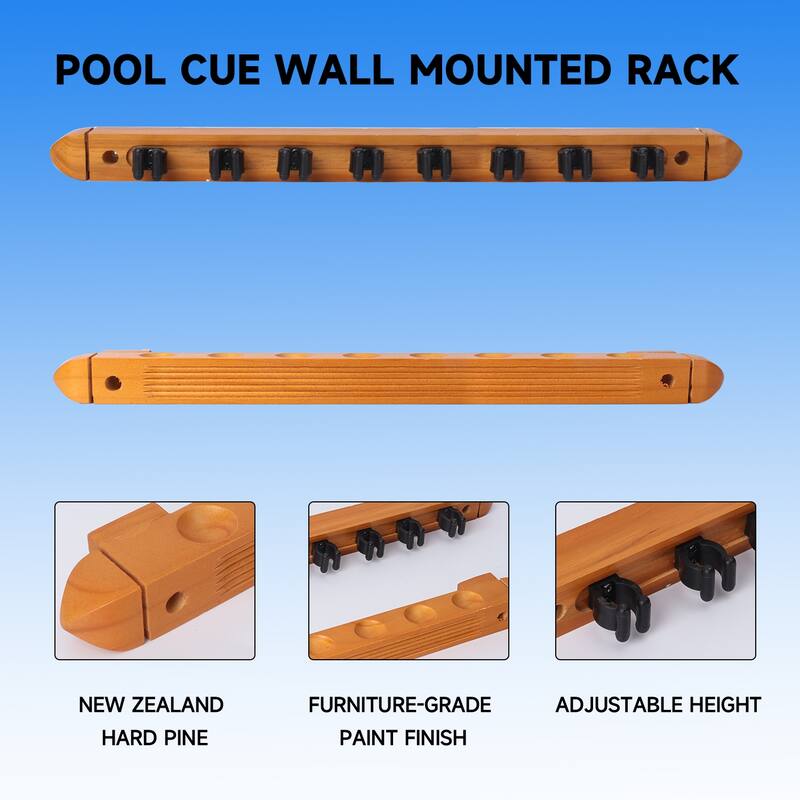 GSE™ 8-Pool Cue Wall Mounting Billiard Cue Rack, 2-Piece Hanging Wall Mounted Pool Cue Stick Holder