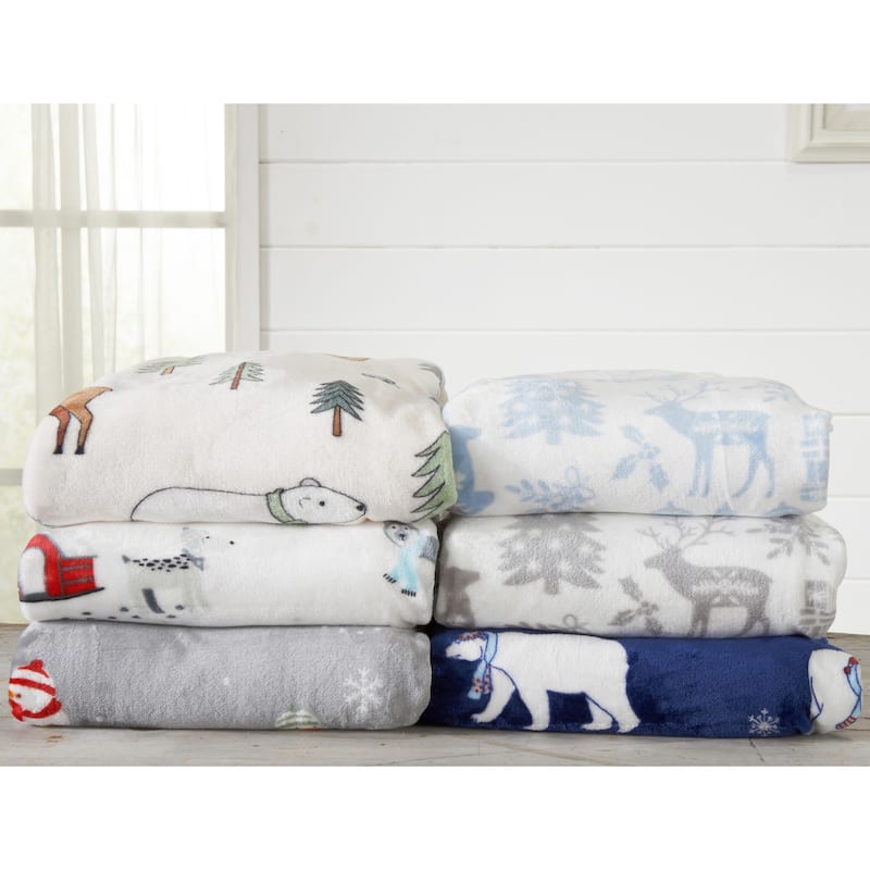 Luxurious Velvet Plush Fleece Holiday Printed Throw Blanket