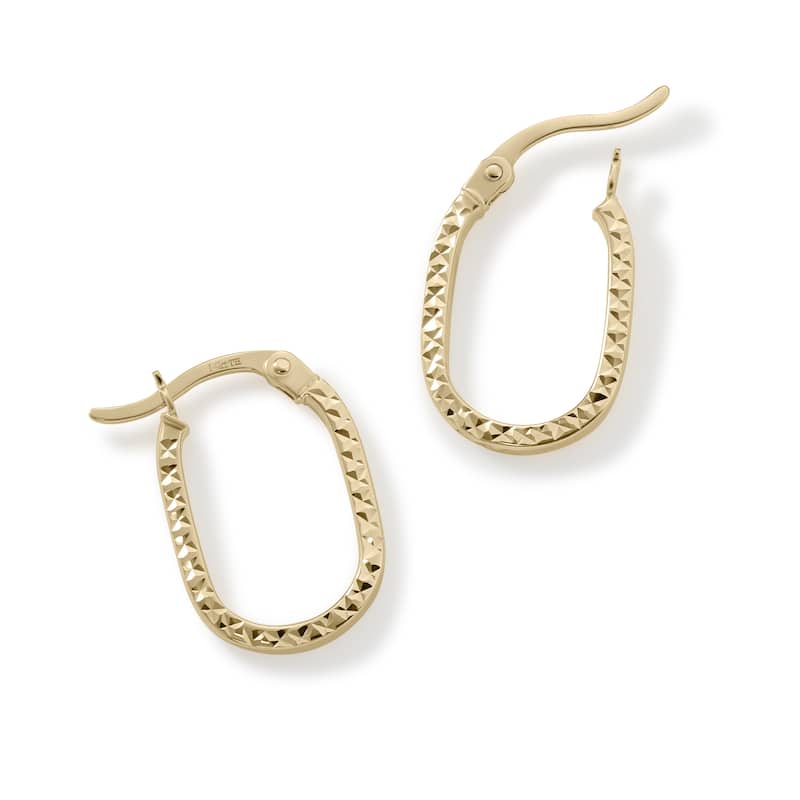 Clover 14K Gold Diamond-Cut Oval Hoop Earrings