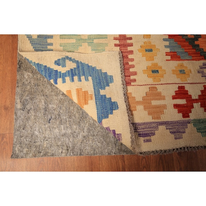 Geometric Trellis Kilim Oriental Large Rug Hand-Woven Wool Carpet - 9'9" x 16'3"