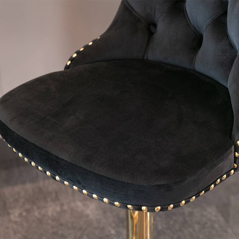 Adjustable Barstools Set of 2 Swivel Velvet Upholstered Accent Chairs with Tufted and Footrest for Home Pub and Kitchen Island