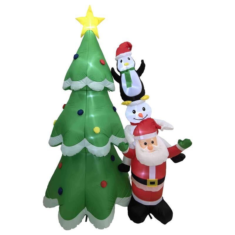 LED Lighted Inflatable Christmas Tree with Santa and Friends Outdoor Decoration - 8.25' - Multi