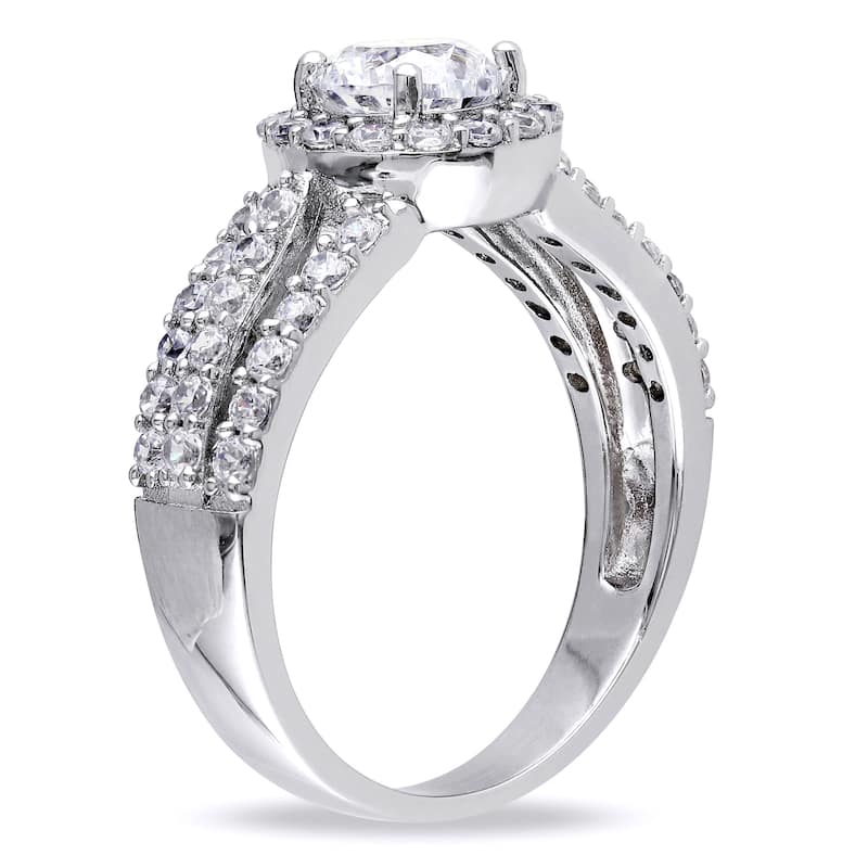 Miadora Triple Row Halo Cubic Zirconia Engagement Ring in Sterling Silver