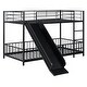 preview thumbnail 25 of 38, Twin over Twin Size Metal Bunk Bed with Slide and Guardrails for Kids