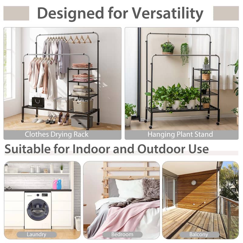 Costway Rolling Clothes Drying Rack Double Rods Garment Rack with - See Details