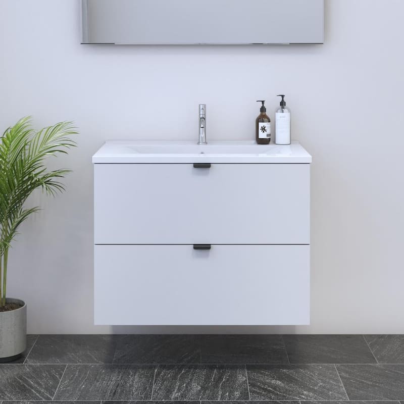 Ines 2S 80 Floating Bathroom Vanity (32" Width) - 32" Drop In White - White