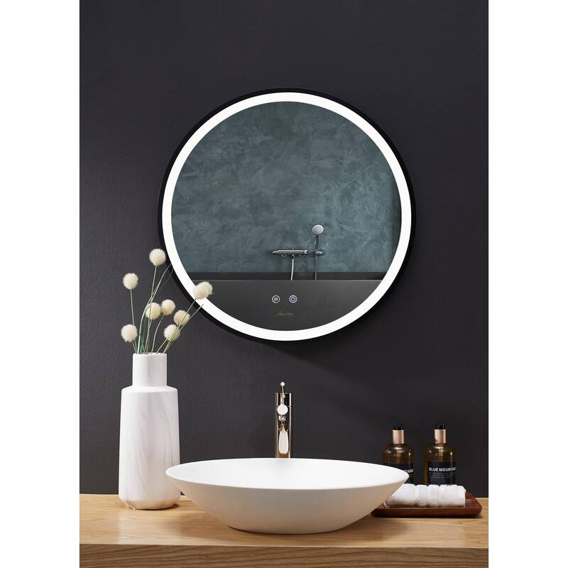 Ancerre Designs Cirque Round LED Bathroom Vanity Mirror with Defogger and Dimmer - 30" W x 30" L x 1.54" D