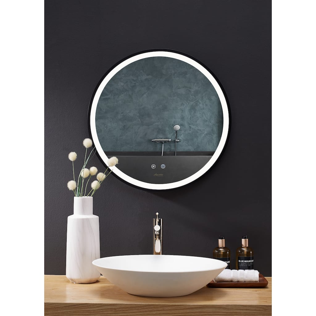 Ancerre Designs Cirque Round LED Bathroom Vanity Mirror with Defogger and Dimmer